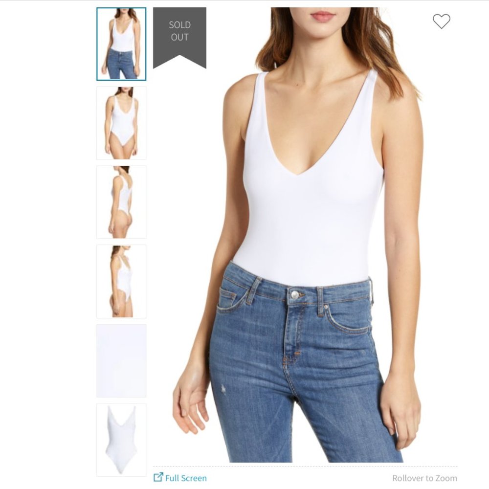 LEITH Double V neck Tank White Bodysuit